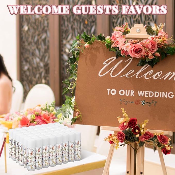 Dunzy 50 Pack Wildflower Party Baby Shower Favors Bulk Lip Balms Gifts Wedding Bridal Shower Favors Small Thank You Appreciation Gifts for Guests Women Employees Teachers Coworker Staff