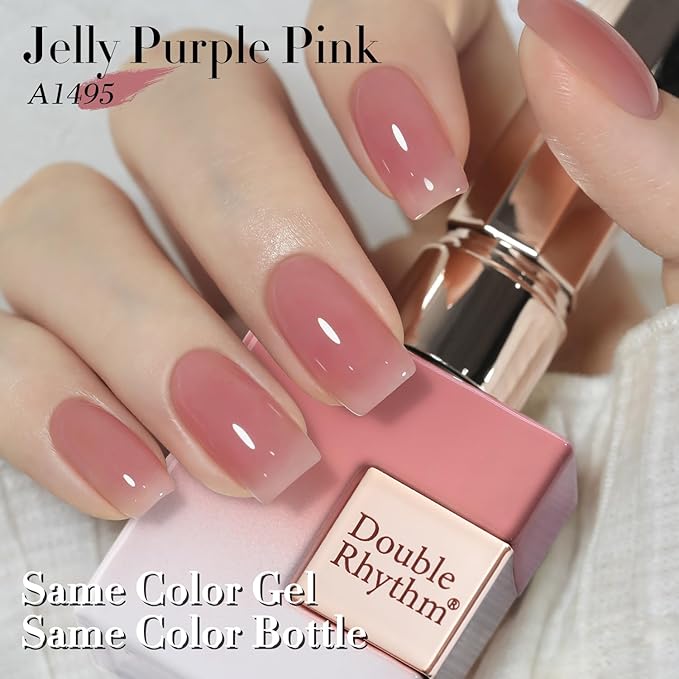 Double Rhythm 0.50 OZ Translucent Gel Polish Same Color Same Bottle Sheer Pastel Neutral Natural Milky 15 ML Jelly UV Nail Art DIY at Home (Pale Purple Pink-A1495)