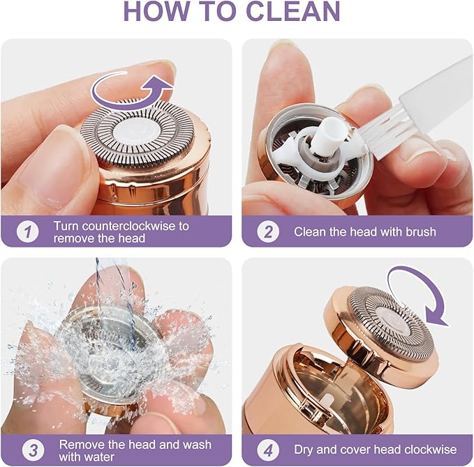 Facial Hair Remover for Women, Painless Rechargeable Hair Removal Device, Comes with 2 Replacement Heads, Portable Electric Shaver/Razors for Face, Chin, Upper Lip, arms and Peach Fuzz (Pink)