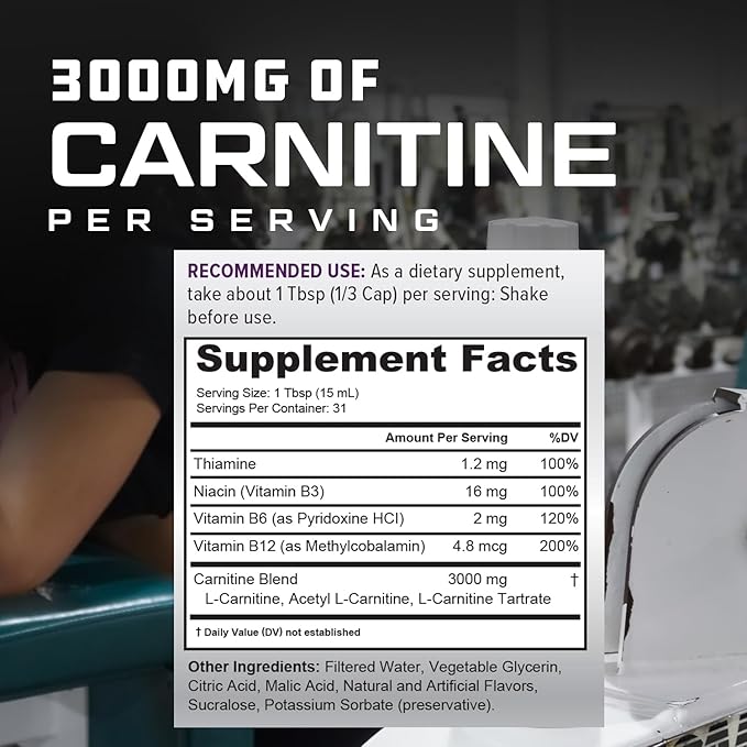 Cutler Nutrition Liquid Carnitine 3000 Contains Carnitine, Acetyl L Carnitine, L Carnitine Tartrate for Energy and Metabolism Support with B Vitamins | Watermelon Flavor | 31 Serves