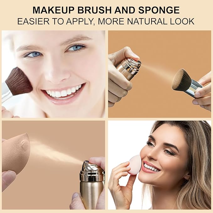 AirBrush Foundation Spray Set, Spray Foundation Makeup and Hydrating Face Primer Kit, Longwear Waterproof Liquid Matte Foundation Mist for Flawless Look, Brush and Sponge Include (#2 Natural)