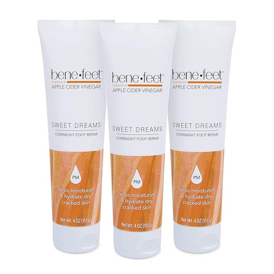 Benefeet Sweet Dreams Overnight Foot Repair - Night Cream for Detox, Moisturize & Soften Dry Cracked Skin, With Apple Cider Vinegar, Turmeric & Borage Oil, 4oz (3 Pack)