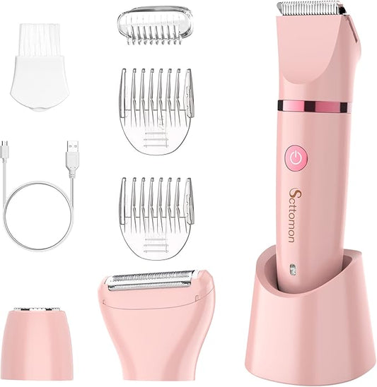Electric Lady Shaver for Women - Painless Razor, Bikini Trimmer, Facial Hair Removal, Body Trimmer for Face, Legs, Underarm, Pubic - Wet and Dry Flawless 3 in 1