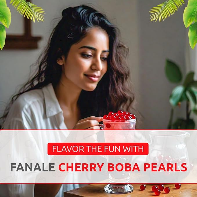Fanale Cherry Popping Boba Pearls, Vegan, Non GMO, Gluten Free, Fat Free, Perfect for Bubble Tea, Smoothies, Ice Cream, Desserts, and Beverages.