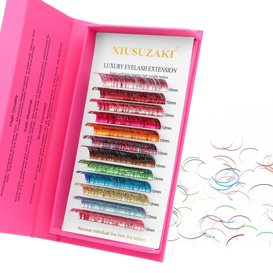 Glitter Spike Tinsel Eyelash Extensions 0.07 Colored Lashes Extension D Curl Lashes 8mm Lash Extensions Soft False Eyelashes Volume Lashes 12 Rows Professional Use(Glitter,0.07-D,8mm)