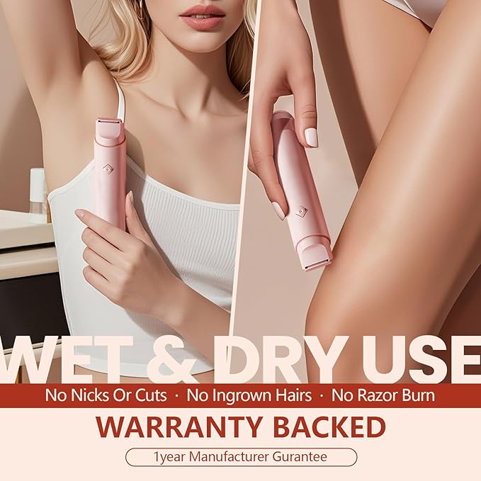 Dermave Bikini Shaver - Electric Bikini Trimmer for Women, Dual Head Shaver, 2-in-1 Womens Electric Razor (Pink)