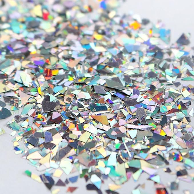 Aurora Laser Silver Glitter for Nails Sparkly Irregular Chunky Glitter Sequin Nail Charms for Nails Design Nail Glitter Flakes Holographic Iridescent Glitter Nail Sequins for Crafts Nail Art Supplies