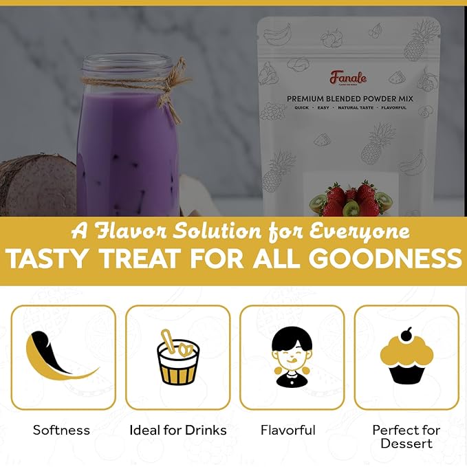 Fanale Premium Ube Taro Bubble Tea Flavoring Powder | Purple Sweet Potato Powder | Perfect for Baking, Smoothies, Desserts and Drinks | Instant Flavoring Powder for Boba Milk Tea | PWD010-B-USA