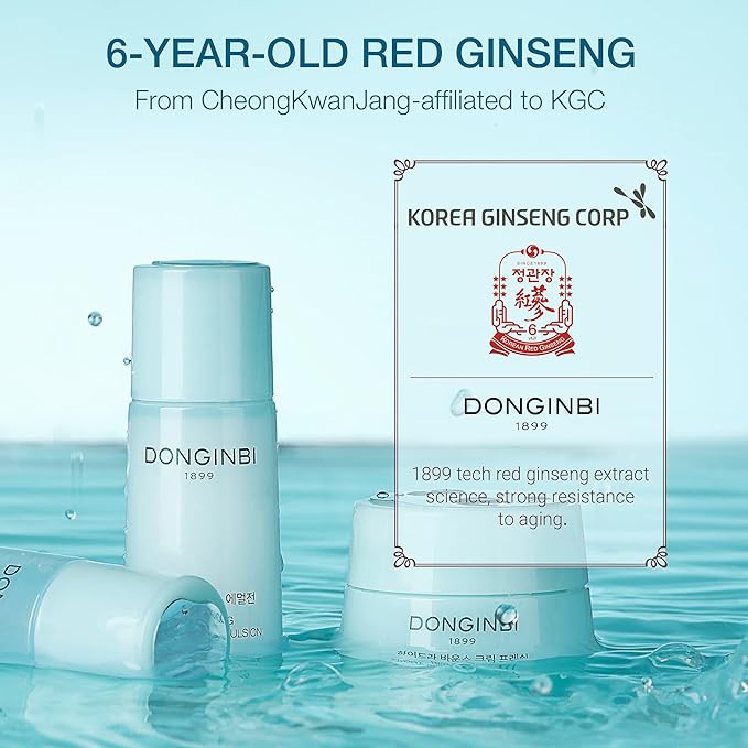 DONGINBI Red Ginseng Hydra Bounce Cream Fresh Travel Kit - Hydrating and Nourishing Skincare Set- Hydra Bounce Softener 15ml, Emulsion 15ml, Cream 7ml