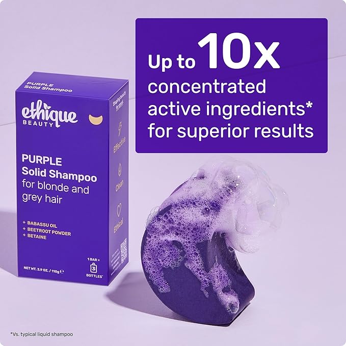 Ethique Purple Shampoo Bar for toning brassy hair - Plastic-Free, Cruelty-Free, Vegan, 3.88 oz - Formerly Tone It Down
