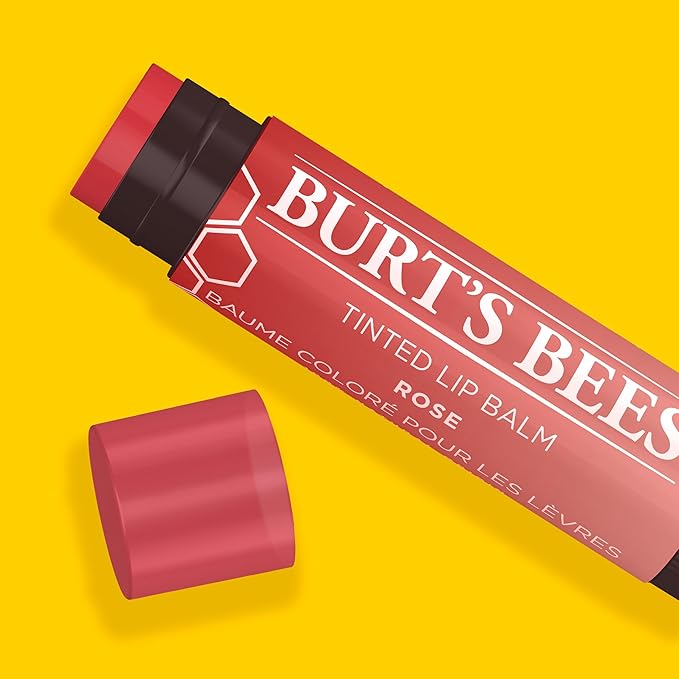 Burt's Bees Lip Tint Balm with Long Lasting 2 in 1 Duo Tinted Balm Formula, Color Infused with Deeply Hydrating Shea Butter for a Natural Looking Buildable Finish, Petal Rose (2-Pack)