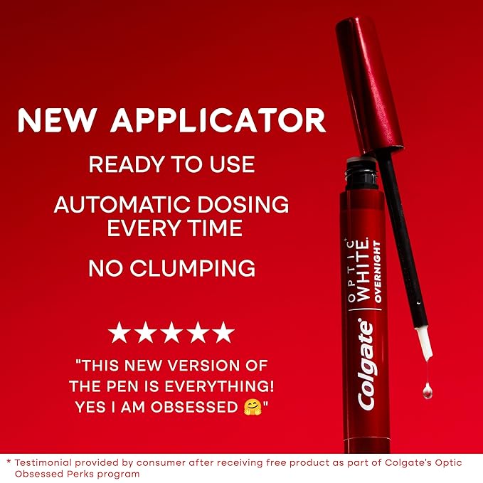 Colgate Optic White Overnight Teeth Whitening Pen, Teeth Stain Remover to Whiten Teeth, 35 Nightly Treatments, 0.08 Fl Oz