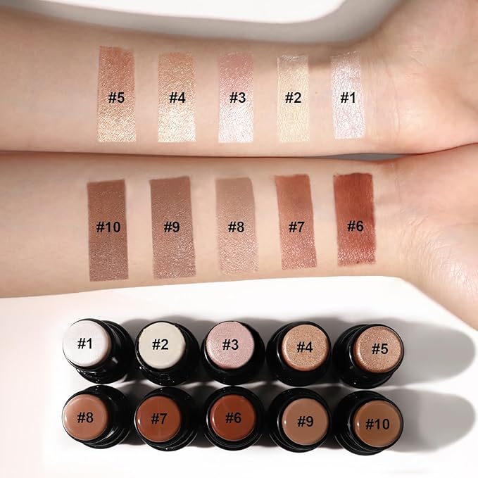 2Pcs Cream Contour Stick Makeup Kit, Cream Highlighter Stick and Bronzer Contour Stick with Longwear Waterproof Formula for Brightening and Trimming the Cheeks, Makeup Brush Include (#01, 06)