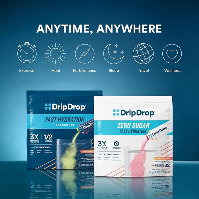 DripDrop Hydration Packets - Tropical Variety Pack - Single Serve Electrolytes Powder Drink Mix - Mango, Açaí, Passion Fruit, Piña Colada - Non-GMO, Gluten Free, Vegan - 16 Sticks