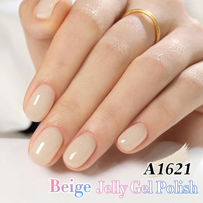 Double Rhythm 0.50 OZ Translucent Gel Polish Same Color Same Bottle Sheer Pastel Neutral Natural Milky 15 ML Jelly UV Nail Art DIY at Home (Beige-A1621)
