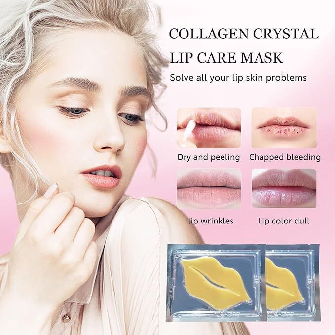 30 pieces of Moisturizing Collagen Crystal Lip Mask - Anti-Ageing & Anti Chapped, Reduce lip Wrinkles, Fade Lip Color, Make Skin Smooth And Firm Collagen Lip Pieces (Gold-Lip Mask) …