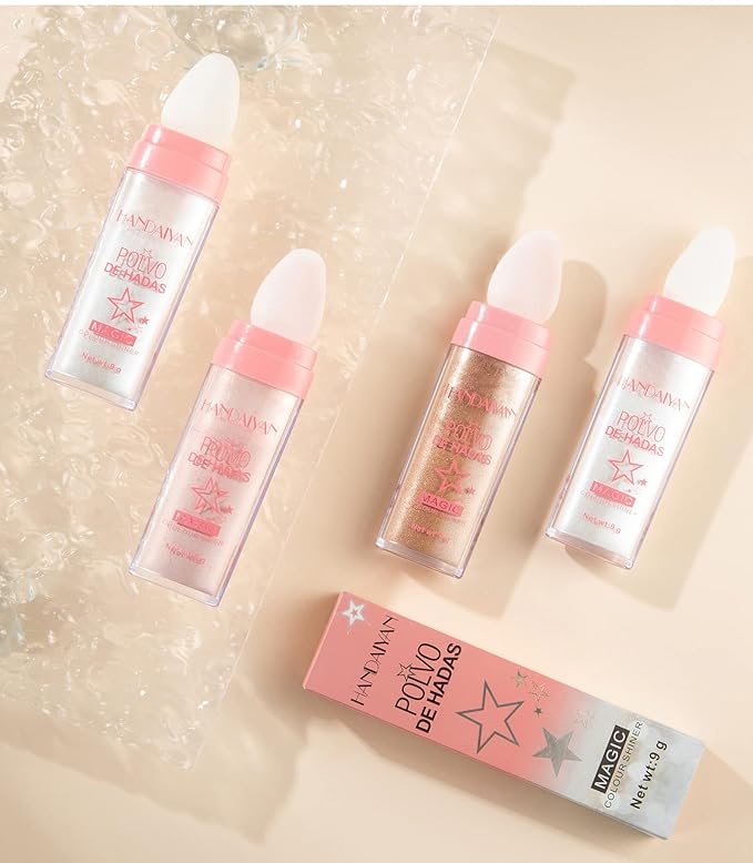 AKARY Shimmer Highlighter Powder, Fairy Polvo De Hadas Highlighter Powder & Blush Stick, Instant Glow Luminizer Duo, Glitter Body Face Hair High Gloss Stick, Sparkle Smudge-Proof Highlighter Stick Party Makeup (#03 Golden Brown)