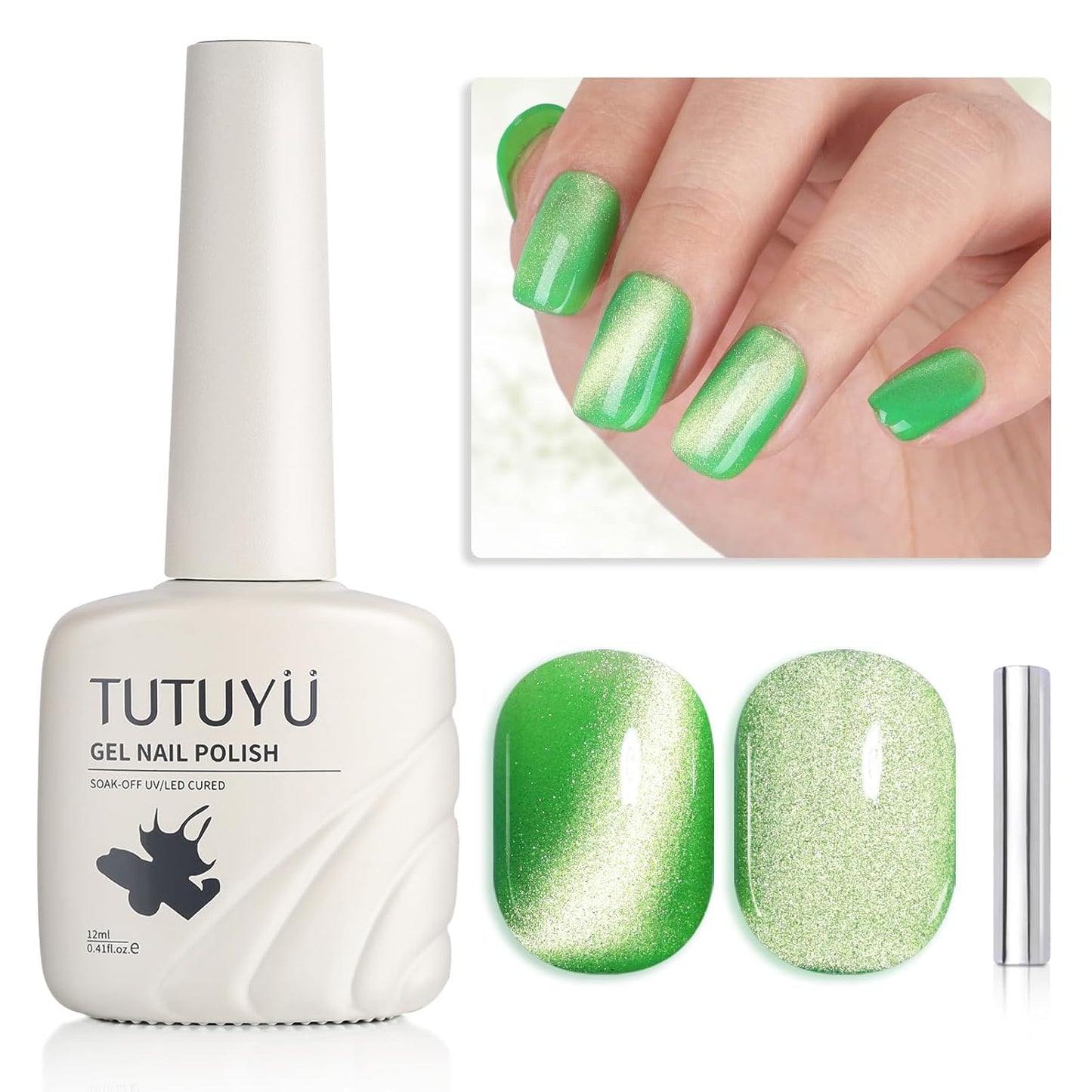 Green Cat Eye Gel Nail Polish - Perfect for DIY at Home & Ideal Gift for Nail Art Lovers!