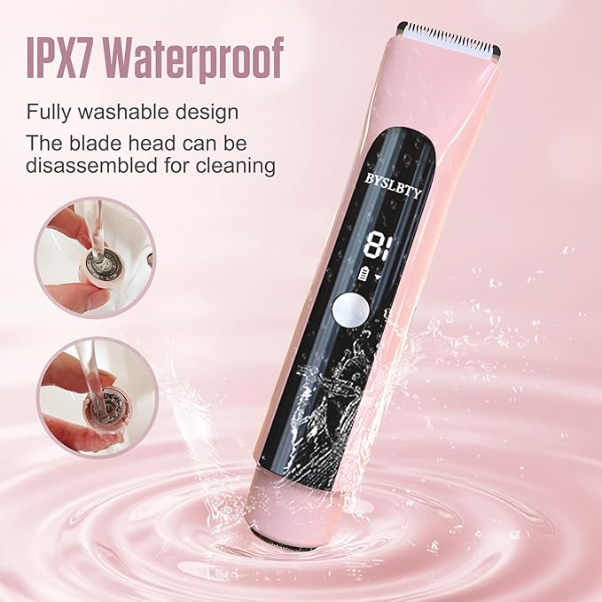 2 in 1 Bikini Trimmer for Women Dual Head Electric Shaver with LED Display,IPX7 Waterproof Wet & Dry, Painless Shaver for Underarm Leg Arm Body Face Private Area Pink