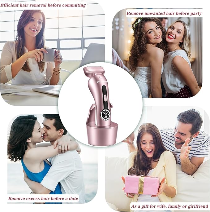Electric Shaver for Women for Legs Bikini Trimmer Electric Razors for Women Underarm Public Hairs Rechargeable Womens Shaver Wet Dry Use Painless Cordless with Detachable Head (Pink)