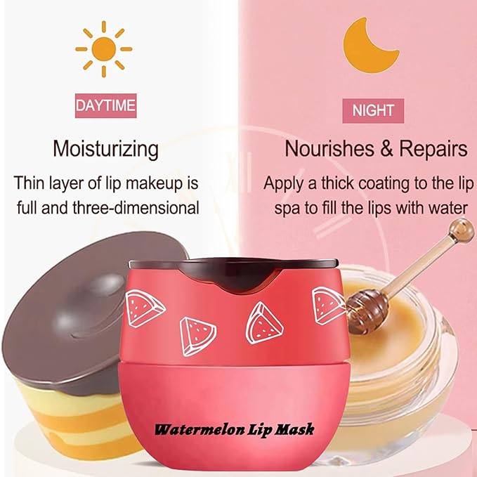 Bee Lip Balm Honey Pot, Strawberry & Honey Moisturizing Propolis Lip Mask, Hydrating & Prevention Dry and Cracked Lip Scrubs Exfoliator, Reduces Lip Lines (Red Yellow Pink)