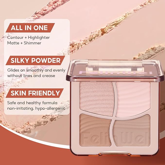 Highlight Contour Makeup Palette Effortless Blending Matte Shimmer Highlighter Palette and Bronzer Powder for Cool Toned Skin