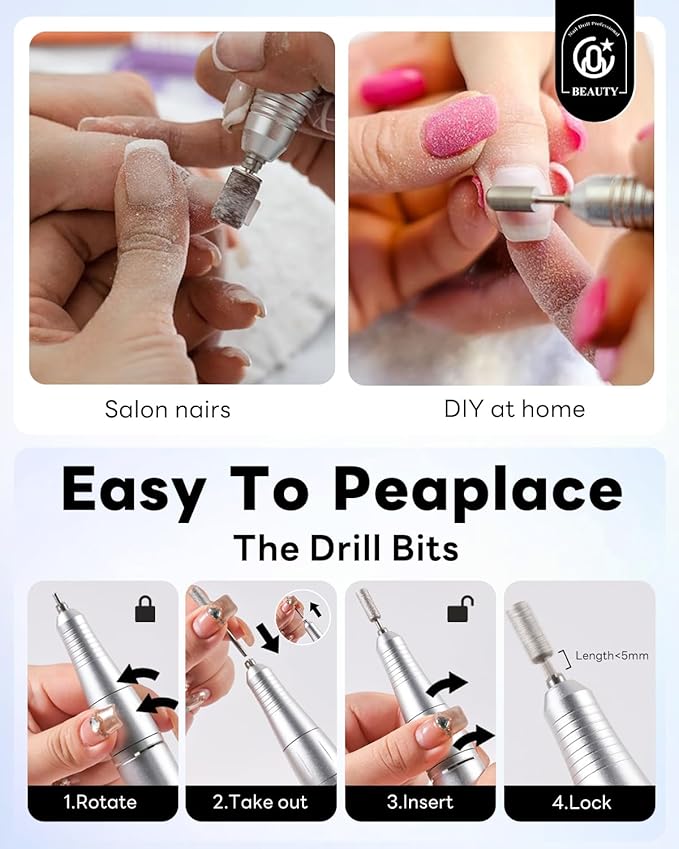 CozyZen Cordless Nail Drill Professional: 45000 RPM Rechargeable Electric Nail File Kit, Portable & Low Noise for Acrylic, Gel Nails, Manicure & Pedicure - Salon & Home Use