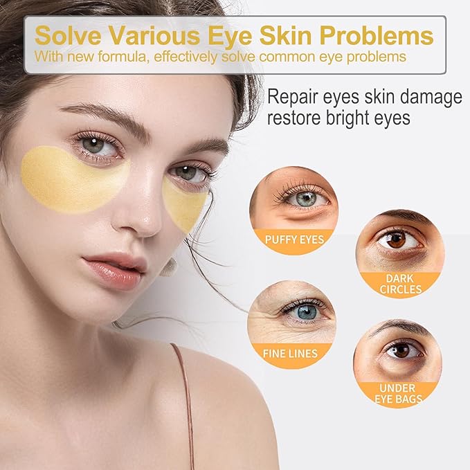 24k Gold Under Eye Patches, Eye Masks for Puffy Eyes 60 pcs, for Dark Circles and Puffiness, Hydrating Eye Mask Skincare, Eye Gel Pads for Eye Bags and Wrinkles Under Eye Treatment