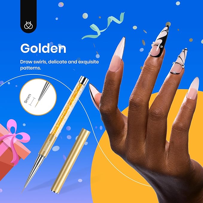 Beetles Gel Polish Nail Art Liner Brushes 5Pcs Painting Art Design Pen Set Diamond Application Rhinestone Handle Dotting Drawing Sizes 5 7 9 11 20mm Nail Design Gift for Women