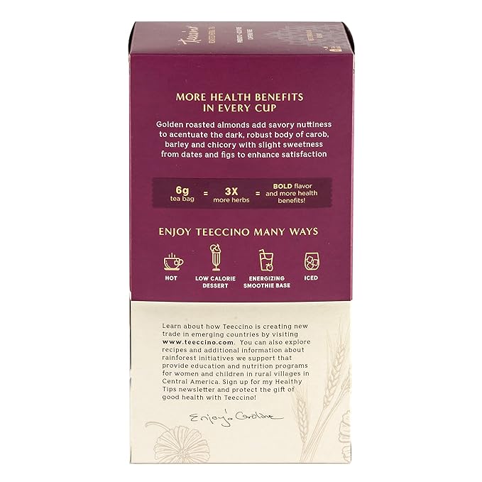 Teeccino Chocolate Peppermint Herbal Tea - Enjoy Hot or Iced Tea with Cooling Peppermint, Cocoa & Chicory, Prebiotic, Caffeine Free, Acid Free, 25 Tea Bags