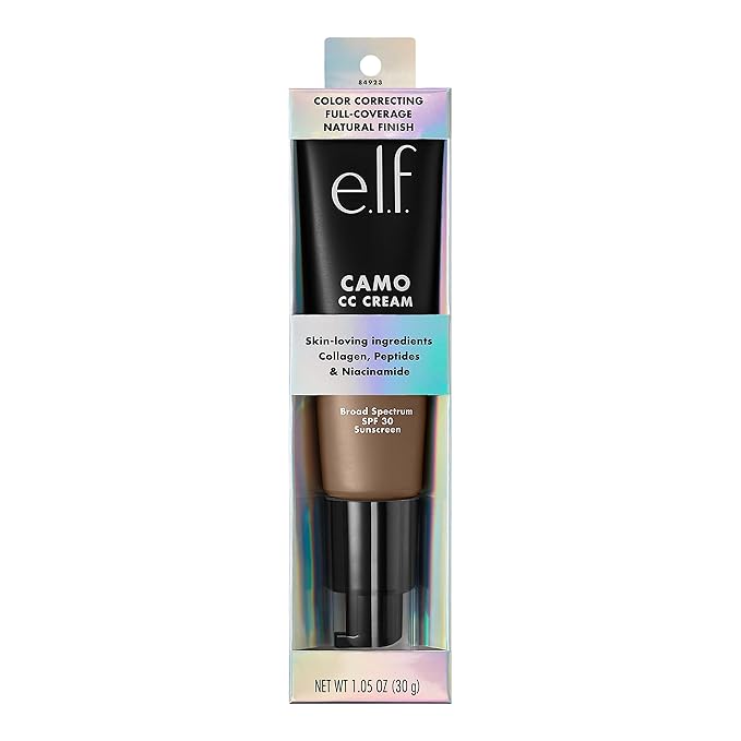 e.l.f. Camo CC Cream, Color Correcting Medium-To-Full Coverage Foundation with SPF 30, Deep 500 W, 1.05 Oz (30g)