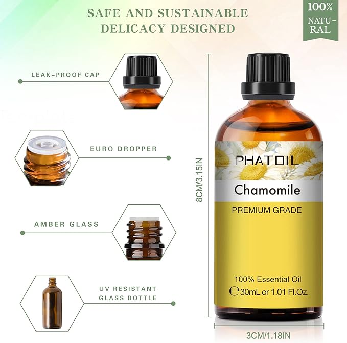 1.01FL.OZ Chamomile Essential Oil, Pure Aromatherapy Essential Oils for Diffuser, Humidifier, Scented Oils for Soap, Candle, Bath Bombs Making(30ML)