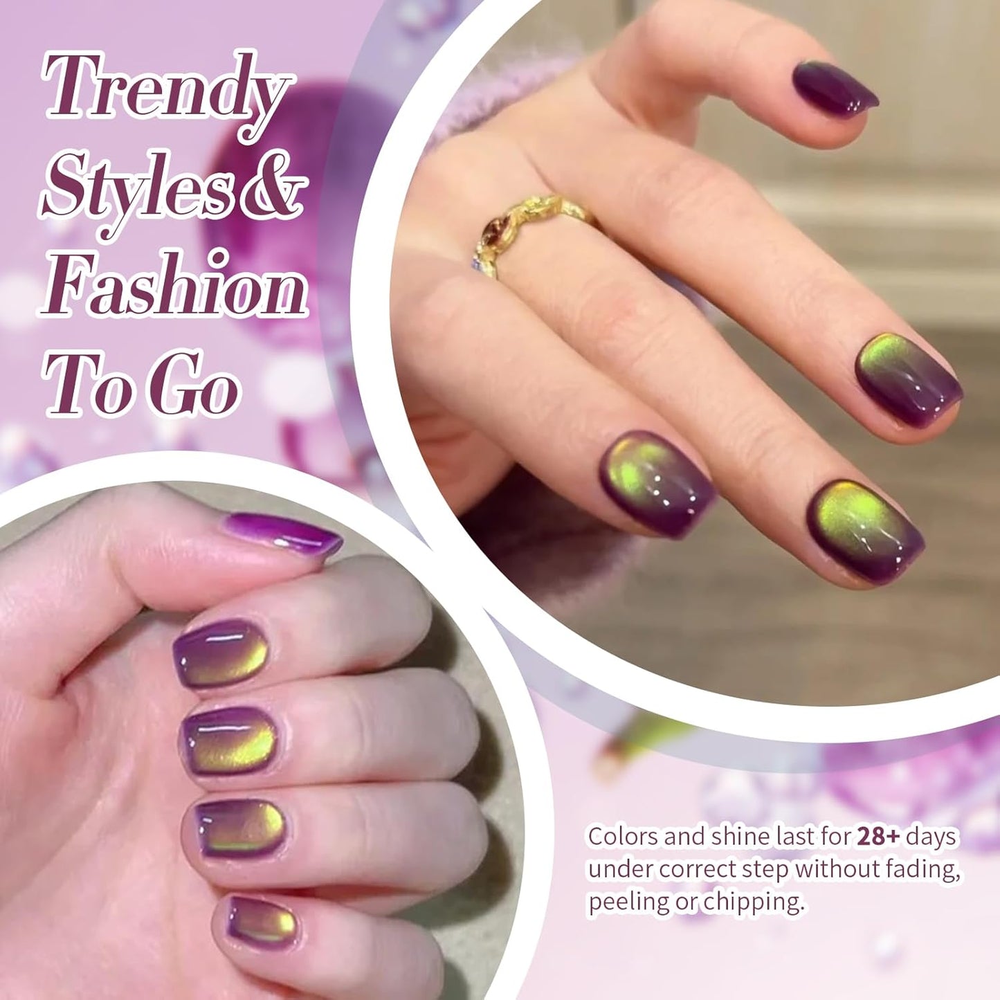 BORN PRETTY Cat Magnetic Eye Gel Nail Polish, Magenta Yellow Cat Glitter Cat Magnetic Gel Nail Polish Honey Trap Magnetic Nail Polish for Nail Art Manicure Salon DIY at Home 15ML