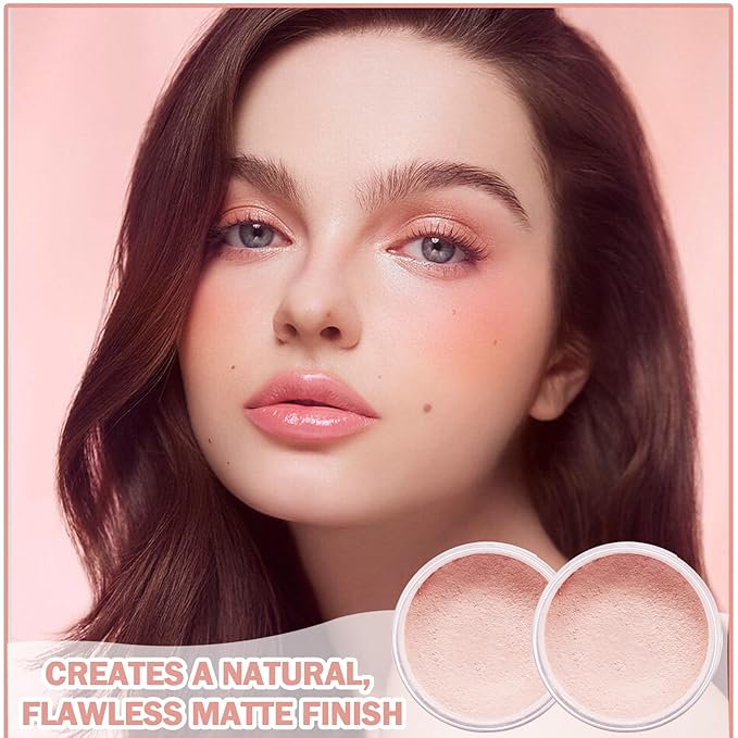2PCS Pink Setting Powder Loose Face Powder Matte Soft Smooth Oil Control Long Lasting Loose Setting Powder Makeup for Natural Flawless（02# Pink Complexion）