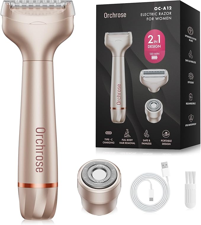 Electric Razor for Women Body: Rechargeable Painless Electric Shaver for Bikini Face Body Legs Underarms - 3-in-1 Blade and Rotary Shaving Head