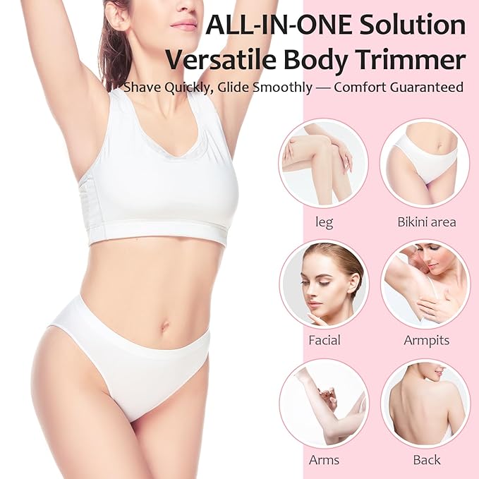 2025 Upgraded Bikini Trimmer for Women - 2 in 1 Dermave Bikini Shaver with LED Display, Dual Head Cordless Electric Shaver, IPX7 Waterproof Wet/Dry Body Hair Trimmer for Face, Body & Intimate Areas