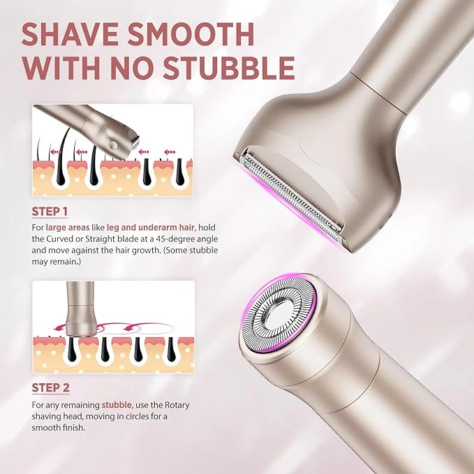 Electric Razor for Women Body: Rechargeable Painless Electric Shaver for Bikini Face Body Legs Underarms - 3-in-1 Blade and Rotary Shaving Head