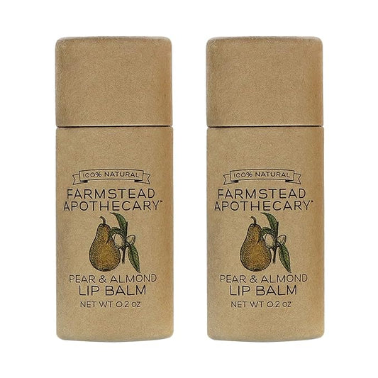 Farmstead Apothecary 100% Natural Lip Balm with Organic Beeswax, Organic Shea Butter & Organic Coconut Oil, Pear & Almond 0.2oz (Pack of 2)