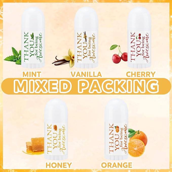 25 Pcs Mini Lip Balm Bulk 5 Assorted Flavors Thank You Lip Balm Employee Appreciation Gifts Dry Chapped Lip Care Products for Adults Coworkers Women Friend Wedding Bridal Shower Baby Shower