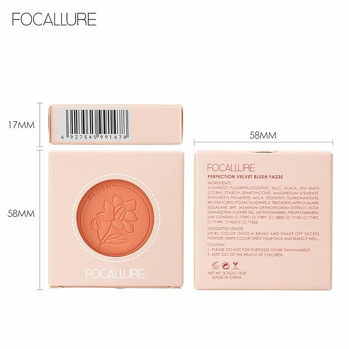 FOCALLURE Powder Palette Blush, Matte Mineral Blush Powder, Bright Shimmer Face Blush Makeup, Contour and Highlight Blush Palette, Highly Pigmented, Long Lasting, Waterproof, Blendable, #101