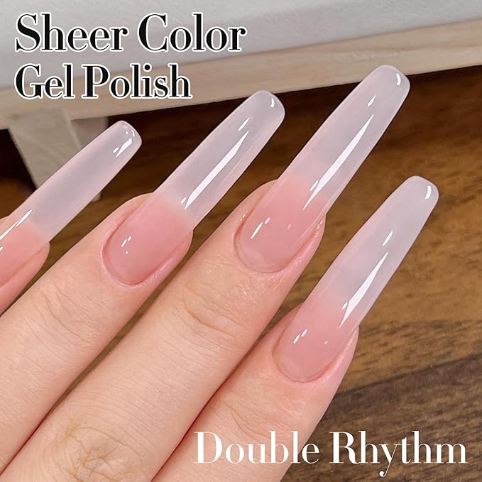 Double Rhythm Gel Polish Translucent Sheer Neutral Natural Light Milky Same Color Same Bottle 15ML Jelly Polish Art DIY at Home (Baby Pink-A1376)