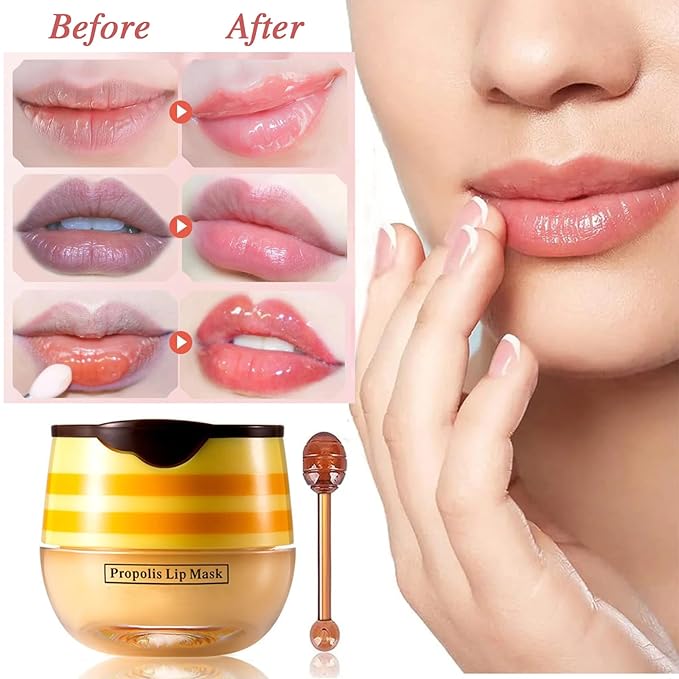 2 PCS Lip Balm Honey Pot, Honey & Strawberry Lip Sleeping Mask Vitamin E & Moisturizing Propolis Lip Balm with Stick, Prevention Dry and Cracked Lip Scrubs Exfoliator Lip Wrinkle