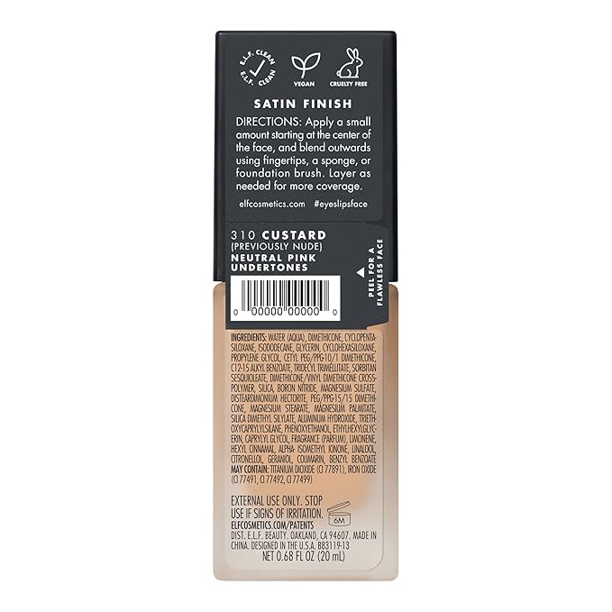 e.l.f. Flawless Finish Foundation | Lightweight, Medium Coverage & Semi-Matte | Nude | 0.68 Fl Oz (20mL) (Packaging may vary)