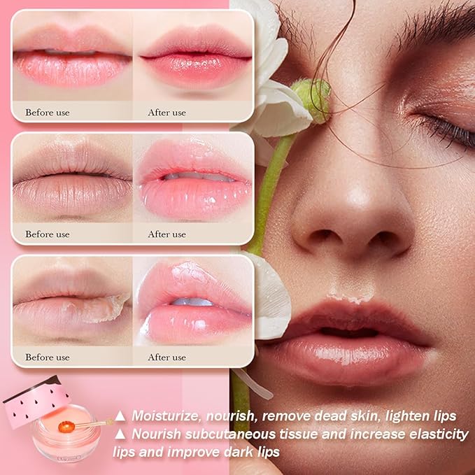 2 Pcs Strawberry & Honey Lip Balm, Lip Mask with Stick, Moisturizing Lip Sleeping Mask Day & Night Lip Care - Hydrate Repair Prevent Dry Cracked Exfoliate (Honey+Strawberry)