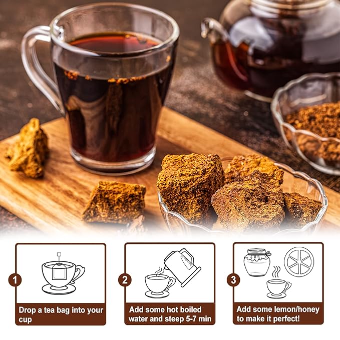 TEARELAE - Chaga Tea - 2g x 40 Count - Wild Harvest from Siberia - 100% Pure Natural Chaga Mushroom Tea Bag - Additive-Free - Non-GMO - Caffeine-Free