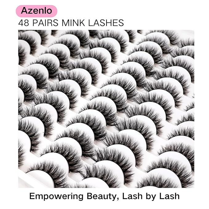 False Eyelashes 48 Pairs Faux Mink Lashes 14mm Wispy Lashes 3D Fluffy Cat Eye Lashes Pack Bulk Wholesale Strip Lashes(style 48-045)