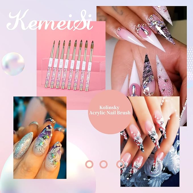 Acrylic Nail Brush Size 12,KEMEISI 100% Pure Kolinsky Nail Art Brushes Sturdy Handle Oval Shaped Acrylic Powder Nail Design Tools for Professional Manicure DIY Home Salon (White)