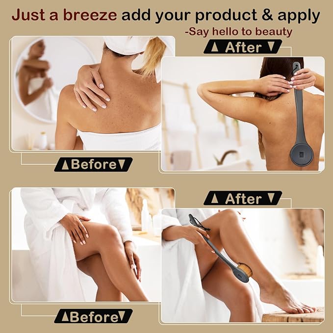 Extra Large Body Makeup Brush For Self Tanner, Sunscreen, Self Tan Back Applicator, Wide-Headed Kabuki Brush for Even& Pretty Lotion Application. Bronzer Blend, Long-Handle Face Leg Brush- Black Set