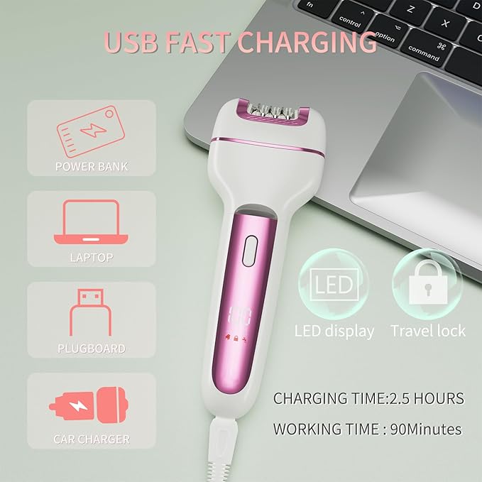 Epilator for Women 3-in-1 Epilator, Body Hair Removal Device,Wet/Dry, Waterproof, Cordless Rechargeable Electric Trimmer & Shaver & Callus Remover for Women & Men 606 Pink