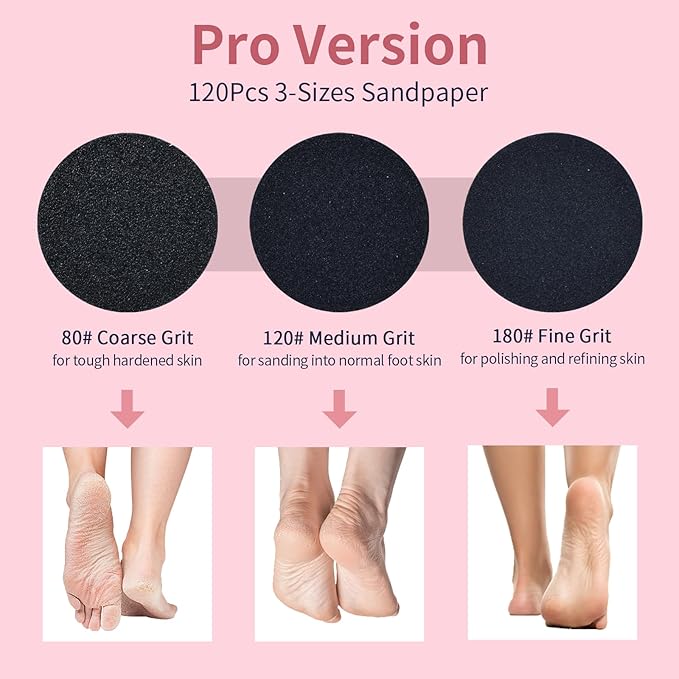 4.8IN Longer Electric Foot Callus Remover with 120pcs Sandpaper Discs, Professional Aluminum Callus Remover for Feet, Stepless Speed Control Pedicure Tools for Dead Skin (Black-pro)